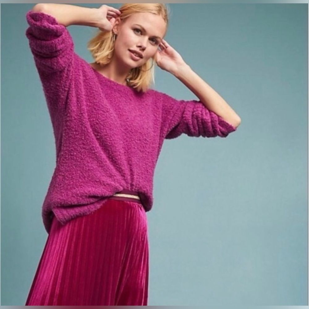 Anthropologie Sleeping on Snow Purple Wool & Alpaca Ribbed Plush Knit Sweater XS